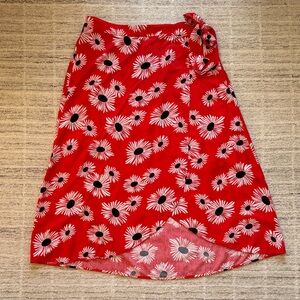 Anthropologie Vibrant Red Skirt with White Accents